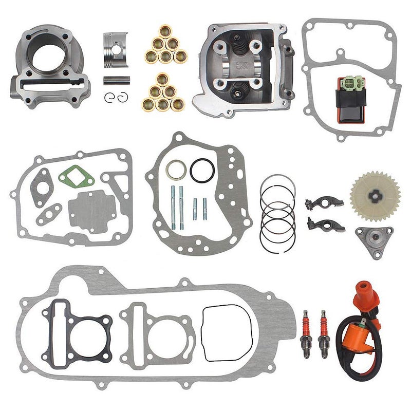 RUTU 69mm Valve GY6 Big Bore Kit 100cc,with 6pin Racing CDI Ignition Coil,Compatible with Big Bore Kit for 49cc, 50cc & 139QMB Scooter Engines - 50mm Cylinder Block, 90cc, Boosts HP & Speed 5-10mph - Image 1